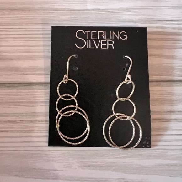 Sterling Hammered Triple Circle Dangle Earrings - Picture 2 of 6